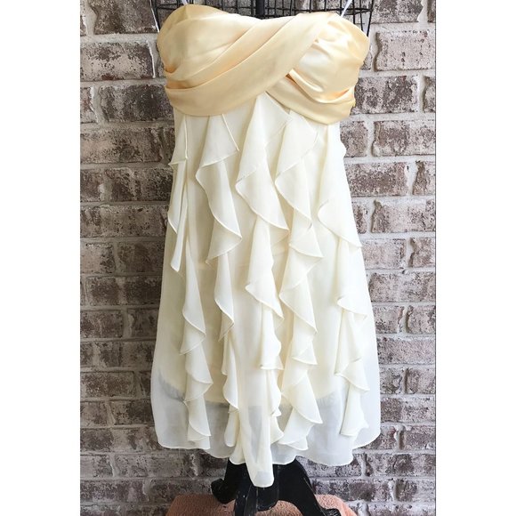 Xscape Strapless Dress 6 Pale Yellow Ruffled Wedding Cocktail Cruise Hal… - Picture 1 of 12